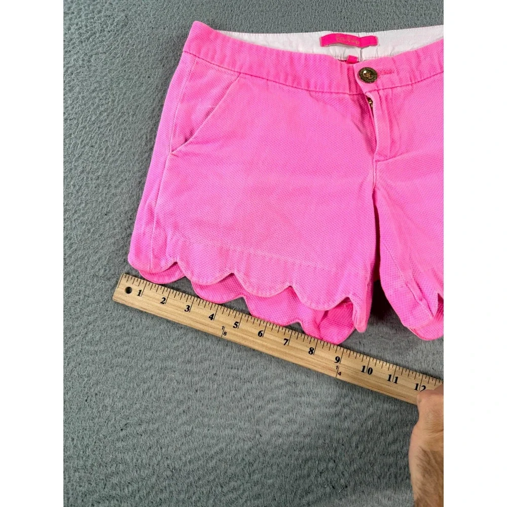 Lilly Pulitzer Buttercup Short Women 00 Pink Cotton Scalloped Hem Casual Stretch